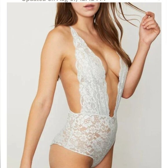 NWT Free People X HAH Comin in Haht Lace Bodysuit Medium Something Blue Bride - Picture 2 of 16